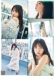 A collage of photos of a woman in a white dress.